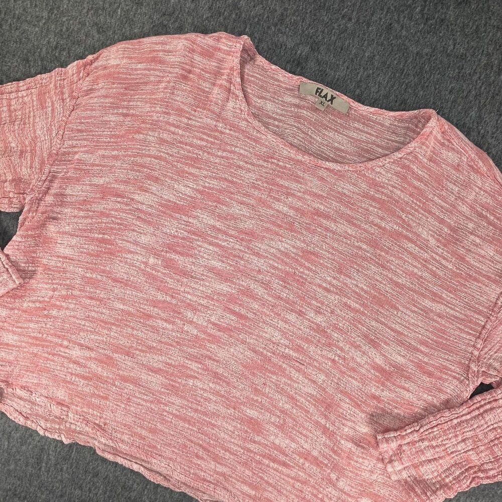 FLAX XL Red Marled Linen Top Boxy Oversized Lagenlook Boho Coastal Long Sleeve - Picture 3 of 10